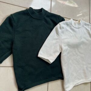 Cozy Knit Croptop Set - Green and White
